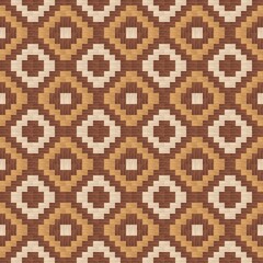 Seamless geometric pattern, Seamless geometric wood pattern, Delicate tribal diamond pattern, warm earthy tones, cream, brown, boho style.
