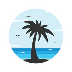 Summer Beach Logo Pack with Palm Trees and Sunset – Tropical Holiday Vector Illustration
