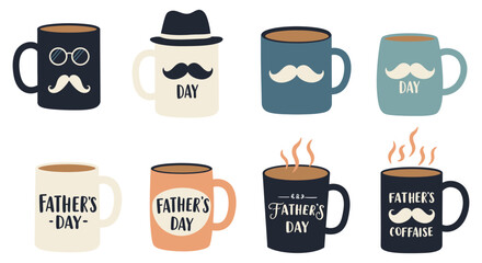Collection of colorful coffee mugs for father s day with various designs and text