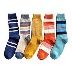 Colorful striped socks assortment blue white, Isolated On Png Transparent Background