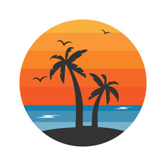 Summer Beach Logo Pack with Palm Trees and Sunset &ndash; Tropical Holiday Vector Illustration
