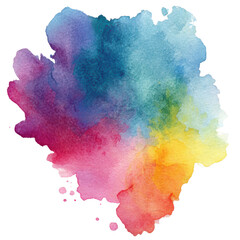 Vibrant watercolor splash with blended hues of pink purple blue green yellow and orange paint abstract, Isolated On Png Transparent Background