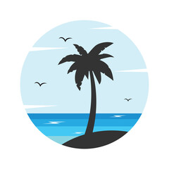 Summer Beach Logo Pack with Palm Trees and Sunset – Tropical Holiday Vector Illustration
