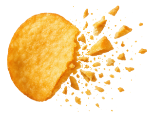 Potato chip edge shattering into small pieces upon bite impact.