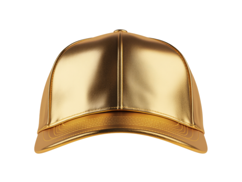 Shiny golden baseball cap with reflective surface