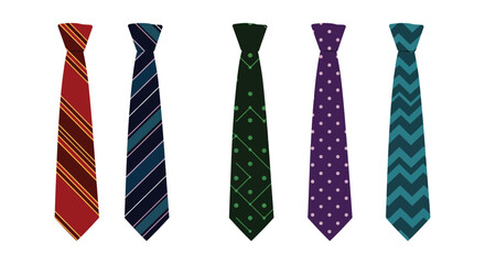 Collection of colorful neckties with various patterns on white background