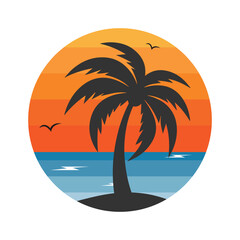 Summer Beach Logo Pack with Palm Trees and Sunset – Tropical Holiday Vector Illustration
