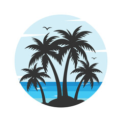 Summer Beach Logo Pack with Palm Trees and Sunset – Tropical Holiday Vector Illustration
