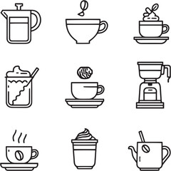 Dalgona Coffee black Line Editable Icons set