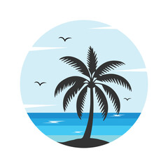 Summer Beach Logo Pack with Palm Trees and Sunset – Tropical Holiday Vector Illustration
