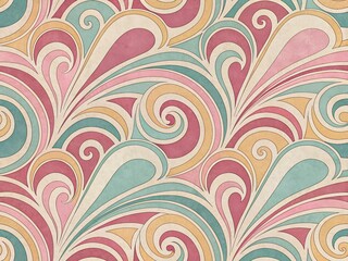 Retro Swirl Pattern in Pink Mint and Beige Vintage Colors