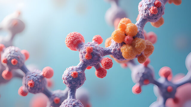 Microscopic image of monosaccharide and disaccharide molecules, such as fructose and representative disaccharides. 
