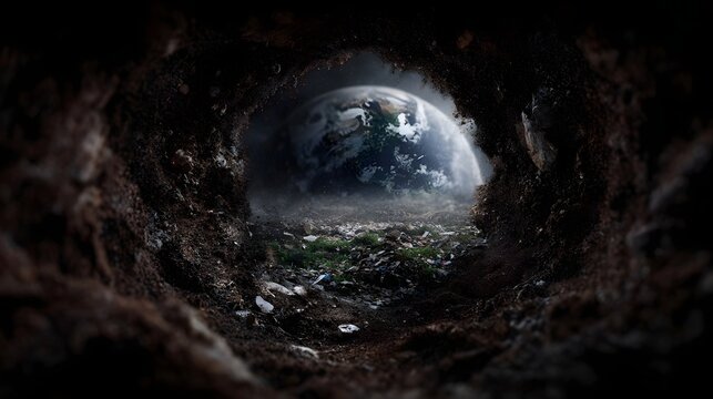 Planet Earth cracked open revealing the hidden landfill inside - Powered by Adobe
