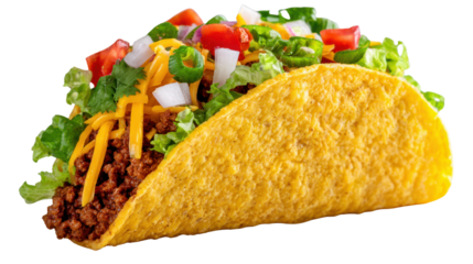 Savory ground beef taco with fresh toppings and crispy shell food mexican, Isolated On Png Transparent Background