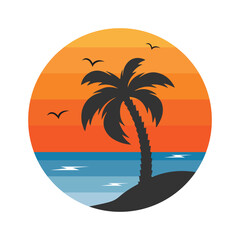 Summer Beach Logo Pack with Palm Trees and Sunset &ndash; Tropical Holiday Vector Illustration
