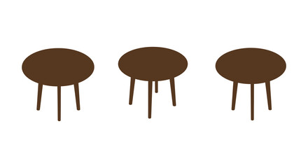 Three brown circles with thin legs arranged in a row on white background