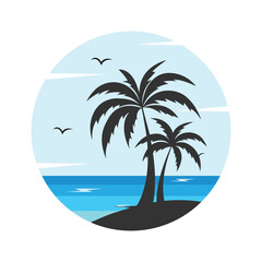 Summer Beach Logo Pack with Palm Trees and Sunset – Tropical Holiday Vector Illustration
