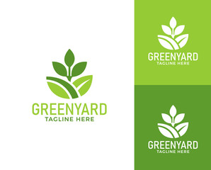 Green nature leaf landscaping brick logo design