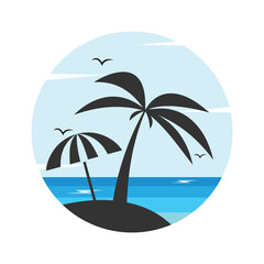 Summer Beach Logo Pack with Palm Trees and Sunset – Tropical Holiday Vector Illustration
