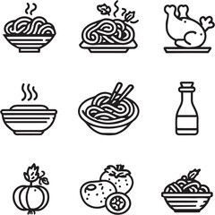 Chicken Alfredo black Line Editable Icons set