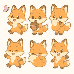 Cute Kawaii Fox Sticker Collection Adorable Forest Animal Character Set