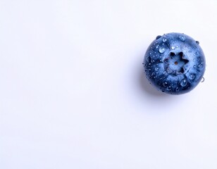 Fresh Blueberry with Water Droplets on Pure White Background - Top Down, Hyperrealistic, Copy Space, Trending Healthy Food Style