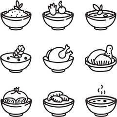 Chicken and Dumplings black Line Editable Icons