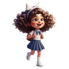 Happy little girl in school uniform, isolated on transparent background

