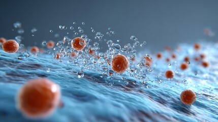 National Eczema Week. 3D scientific rendering of skin barrier dysfunction in eczema, water loss from epidermis, inflamed cells, professional medical visualization