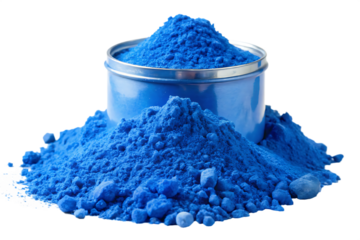 Bright Blue Powder Pigment Overflowing a Metal Tin on Background color vibrant isolated on a transparent background