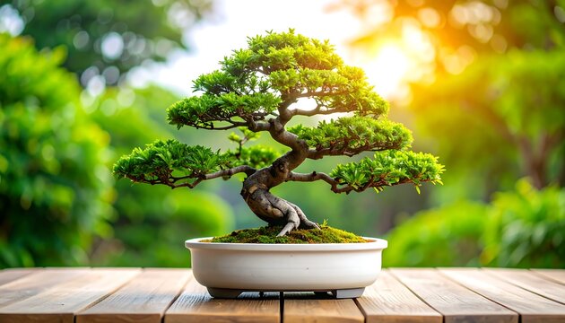 Miniature Bonsai Tree Garden Sunset.