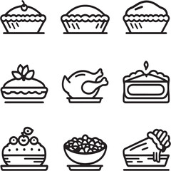 Chicken Pot Pie Black Line Editable Icons set