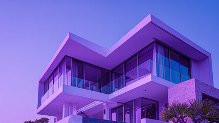purple and blue shade architectural shot of a modern house, promotion picture made with generative AI