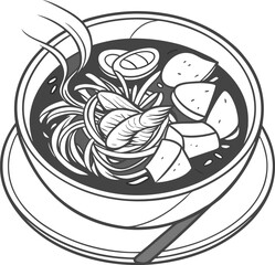 Cute funny cartoon illustration of a coffee cup with a smiling face and a slice of cake