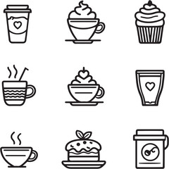 Chococcino black Line Editable Icons set