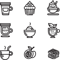 Chococcino black Line Editable Icons set