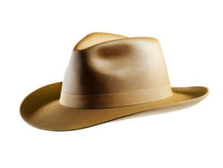 Classic brown fedora hat with wide brim on black background