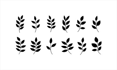 Black leaf silhouettes arranged in a symmetrical pattern on a white background with minimalistic design elements