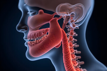 Human Anatomy Rendering of Head and Neck Showing Internal Structures