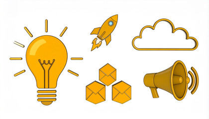 Collection of business and technology icons on white background