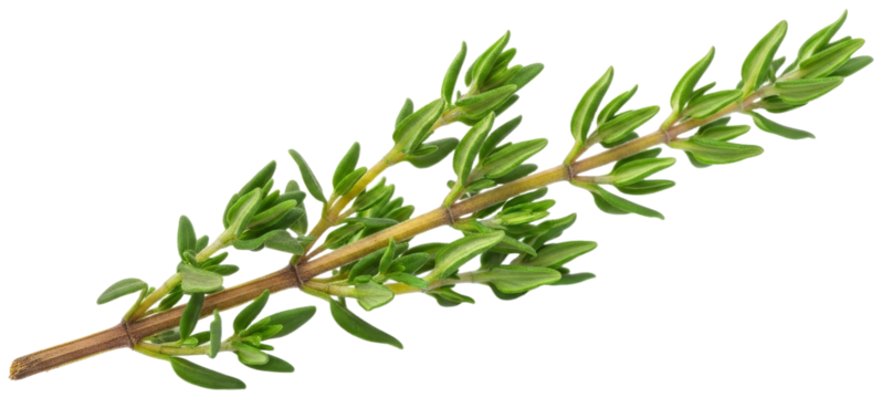 Fresh sprig of thyme with green leaves on a white background, transparent background png