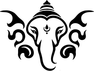 Icon or Logo Lord Ganesha Black Flat Vector Illustration
