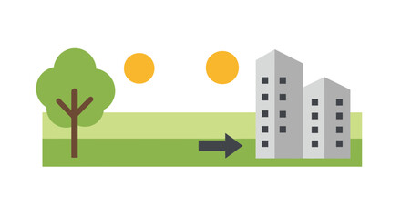 Stylized vector illustration depicting a journey from nature to city life