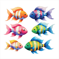 Fototapeta premium Vector art of watercolor colorful fish collection