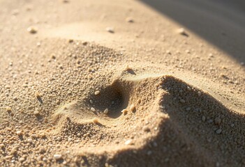 Cool, damp sand, clinging grains, subtle sheen,  water,   wet