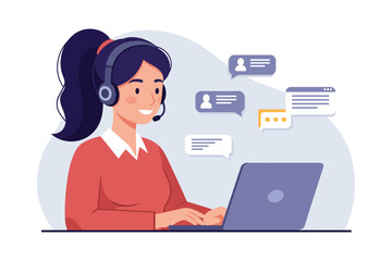 Customer Support Call Center Illustration with Headset.