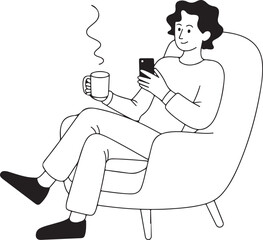 Woman Sitting with Coffee and Phone