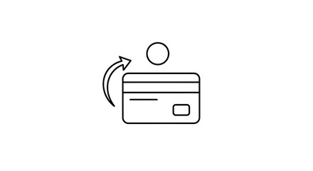 Outline icon of a credit card with a coin above it and an arrow circling back to the card icon