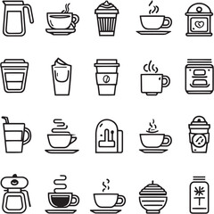 Obraz premium Coffee Frappuccino black Line Editable Icons set