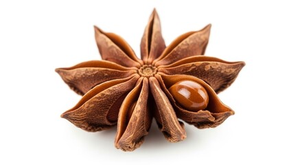 Close-up of a star anise spice on a white background